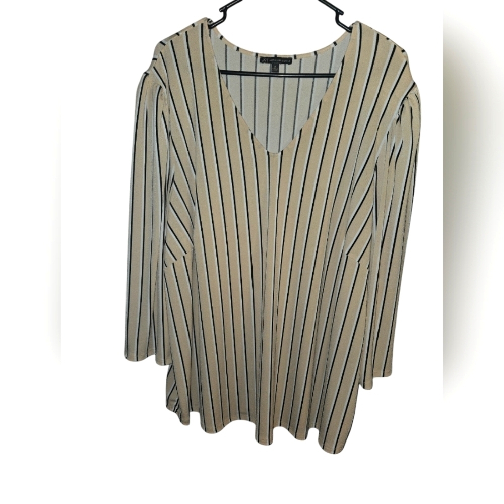 Adrianna Papell Striped‎ V-Neck Blouse, Size 3X